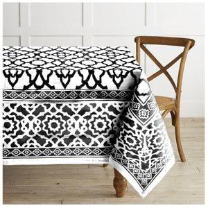 Rans Pure Cotton Vintage Tablecloth Rectangular 150 x 300 + 4cm Black White