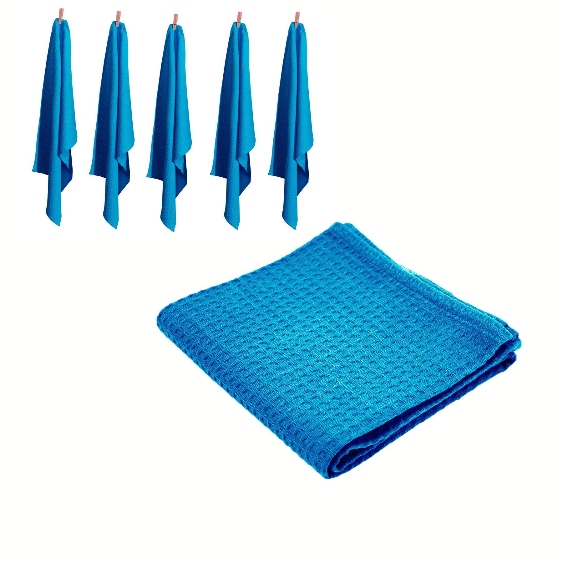 Rans Set of 6 Cotton Waffle Tea Towels 50x70 cm Aqua Blue