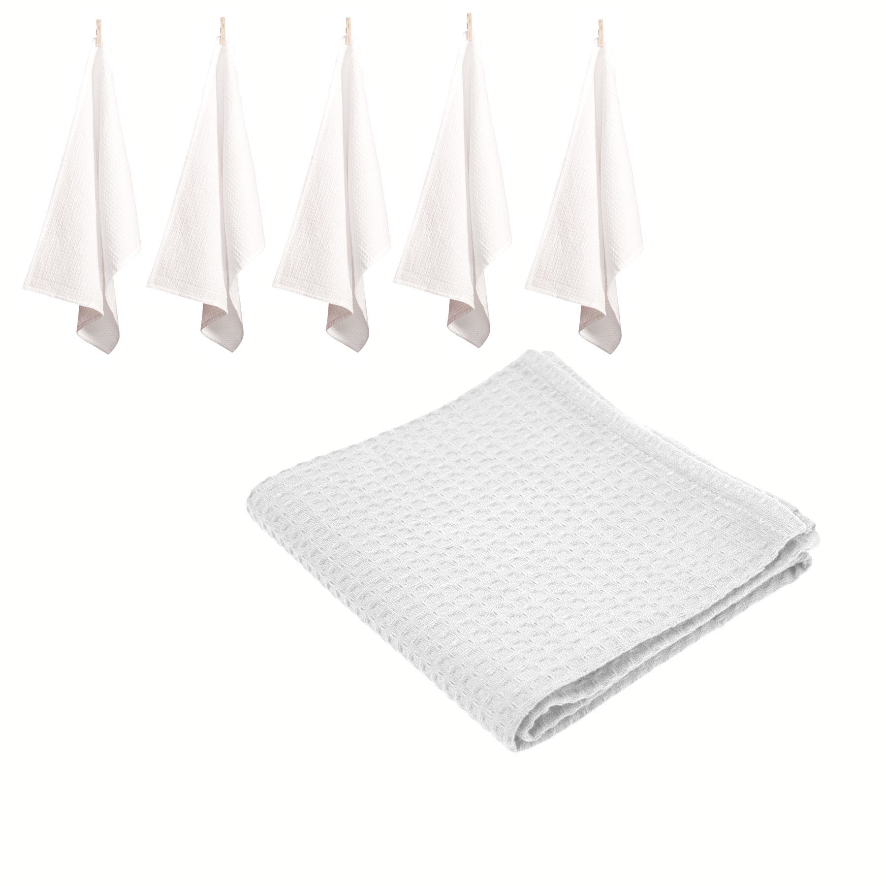 Rans Set of 6 Cotton Waffle Tea Towels 50x70 cm White