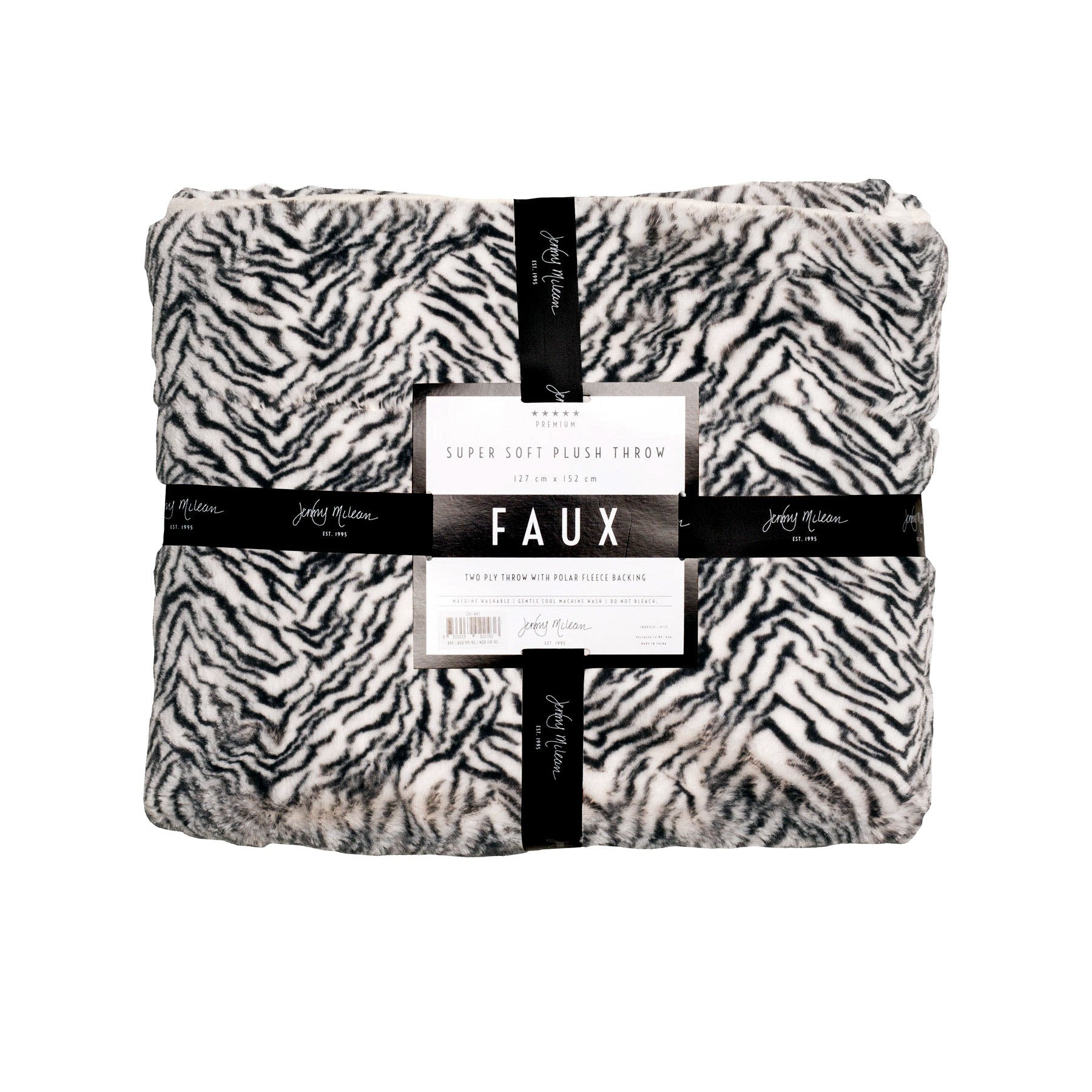 Jenny Mclean 500GSM Faux Fur Fleece Throw Blanket 127x152cm Zebra
