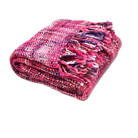 Rans Oslo Acrylic Knitted Weave Throw Blanket 127x152cm Pink Purple White