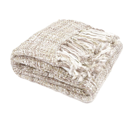 Rans Oslo Acrylic Knitted Weave Throw Blanket 127x152cm White Cream Silver