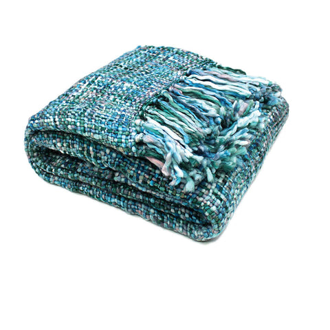 Rans Oslo Acrylic Knitted Weave Throw Blanket 127x152cm Cool Pool White Blue