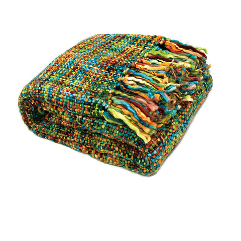 Rans Oslo Acrylic Knitted Weave Throw Blanket 127x152cm Peacock Blue Brown