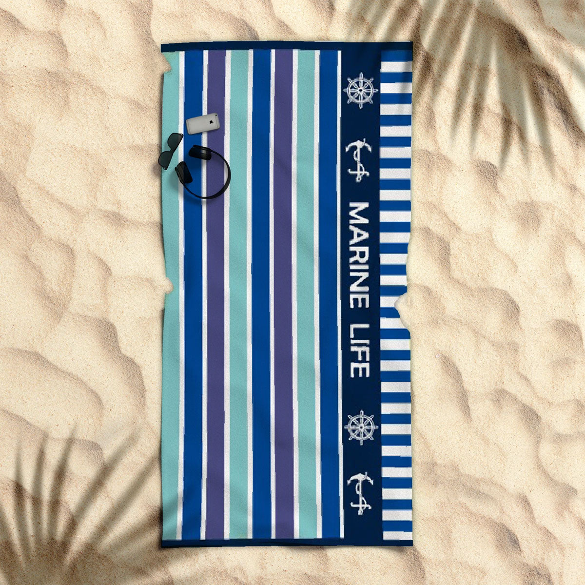 Cotton Velour Jacquard Reversible Beach Towel 400gsm Marine Life 80 x 160cm