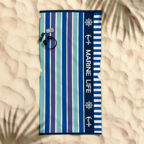 Cotton Velour Jacquard Reversible Beach Towel 400gsm Marine Life 80 x 160cm