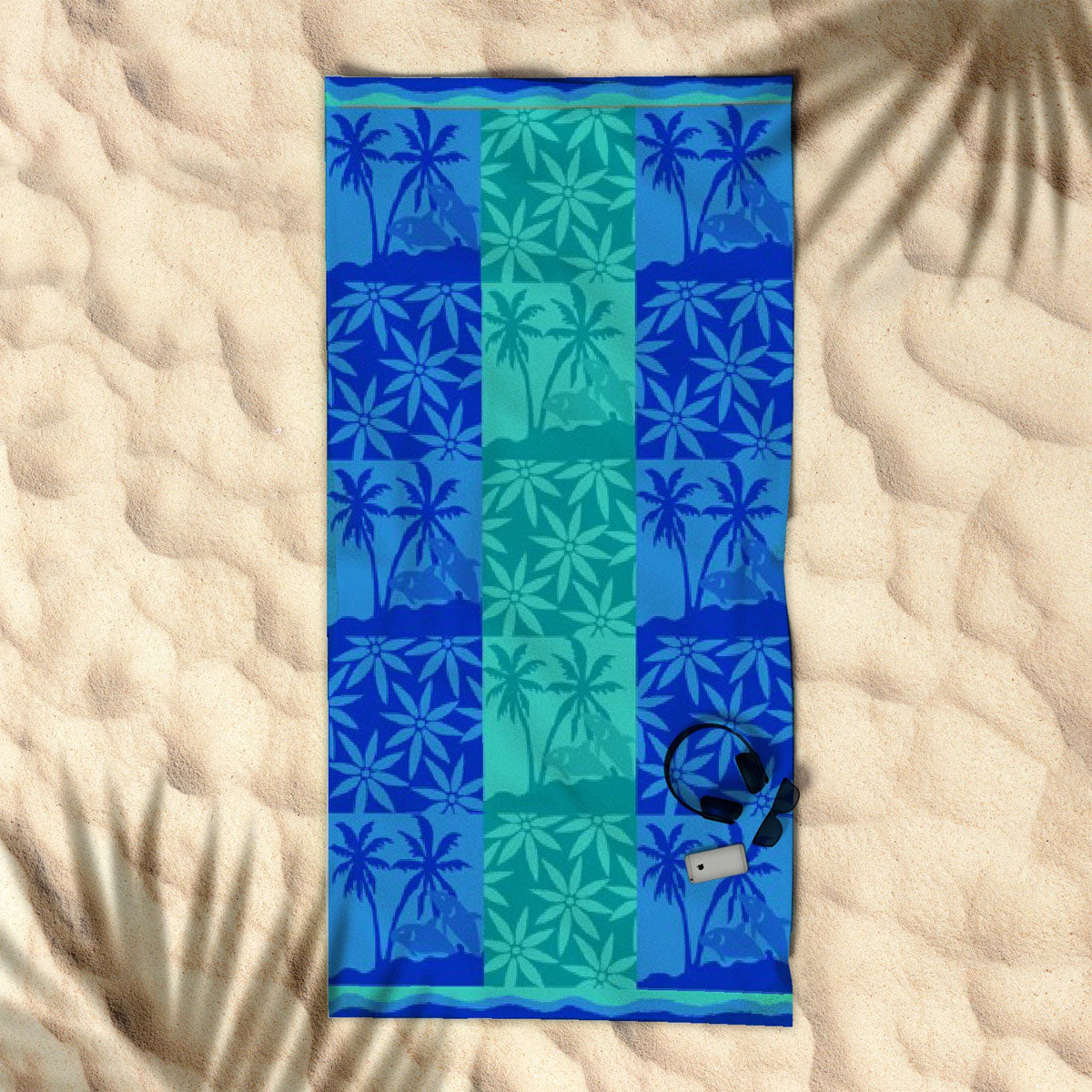 Cotton Velour Jacquard Reversible Beach Towel 400gsm Palm Tree 80 x 160cm