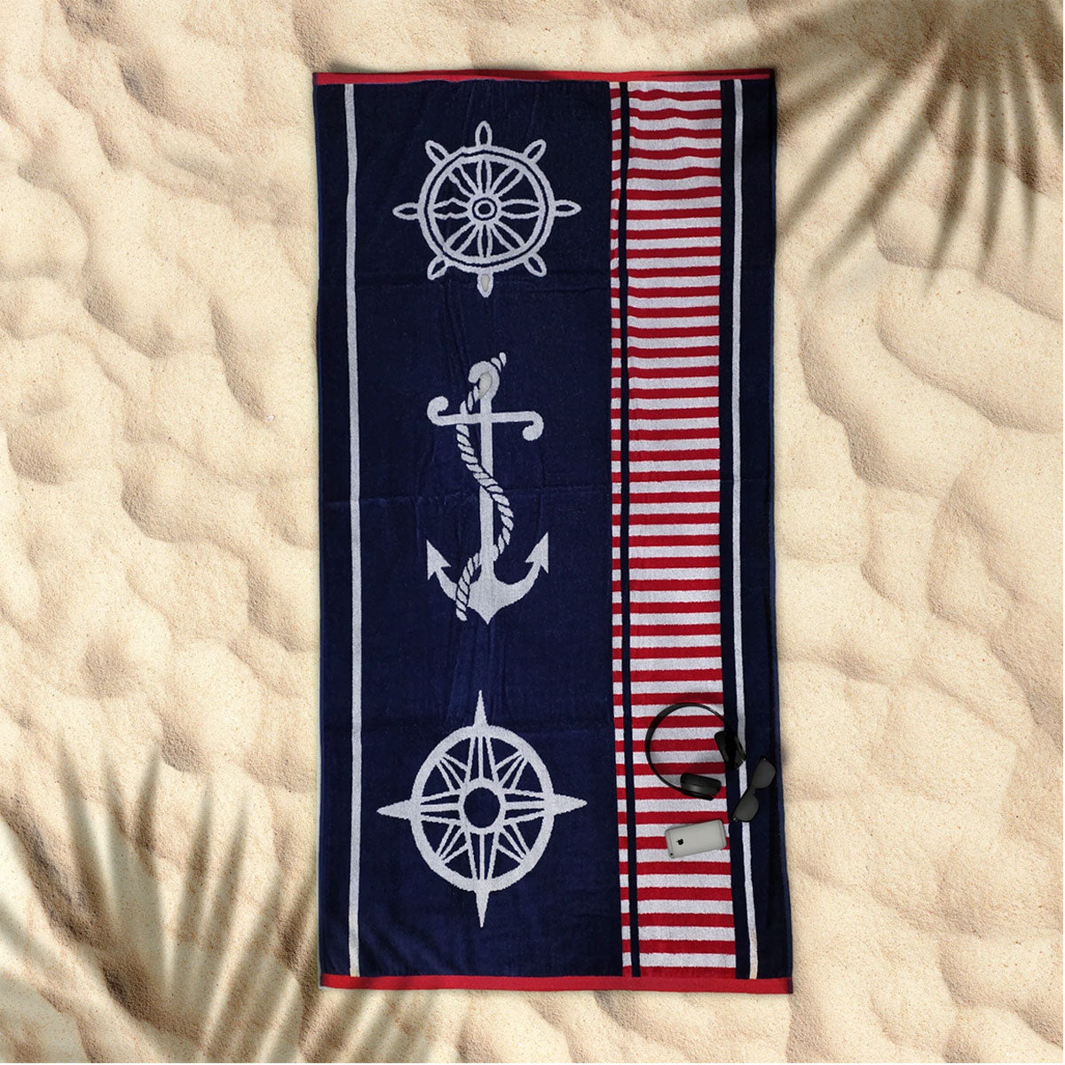 Cotton Velour Jacquard Reversible Beach Towel 400gsm Anchor 80 x 160cm