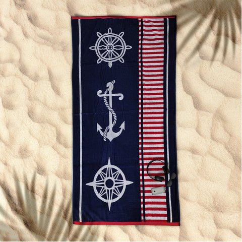 Cotton Velour Jacquard Reversible Beach Towel 400gsm Anchor 80 x 160cm
