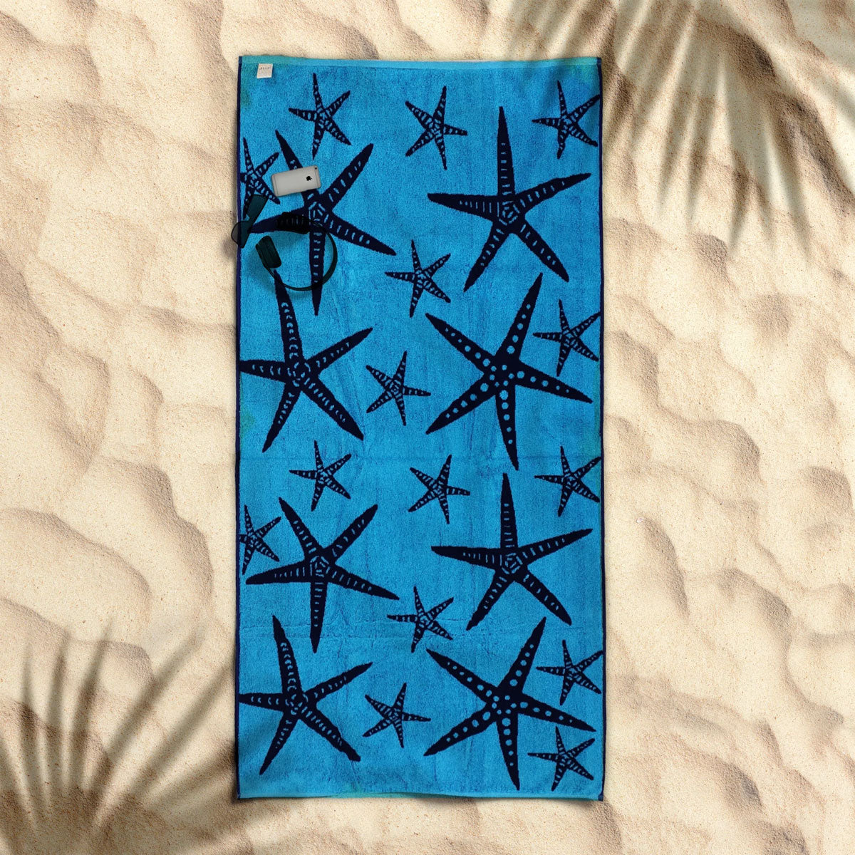 Cotton Velour Jacquard Reversible Beach Towel 400gsm Starfish 80 x 160cm