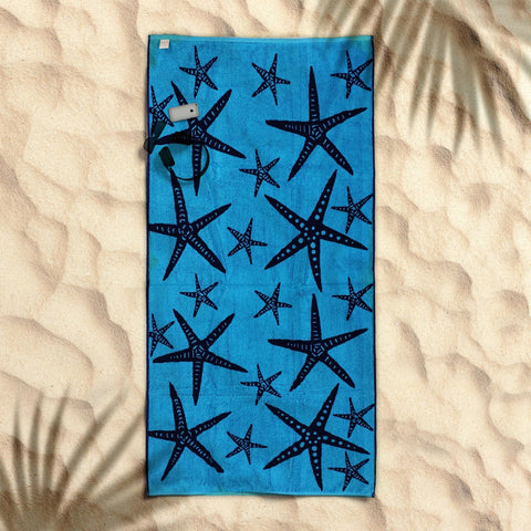 Cotton Velour Jacquard Reversible Beach Towel 400gsm Starfish 80 x 160cm
