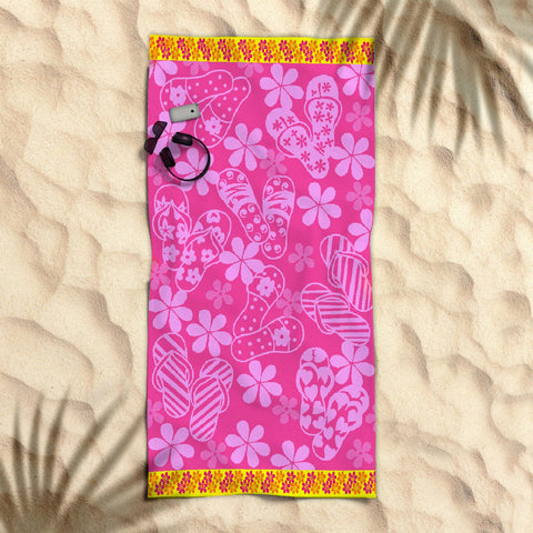 Cotton Velour Jacquard Reversible Beach Towel 400gsm Thongs 80 x 160cm