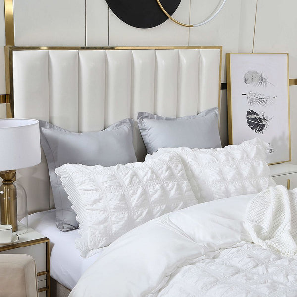 Ruffles Textured Jacquard Super King Size White Duvet Doona Quilt Cover Set