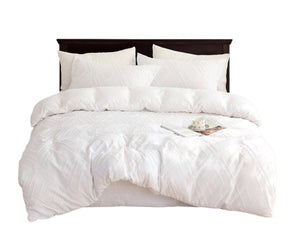 Tufted Diamond Jacquard Queen Size White Duvet Quilt Cover Set