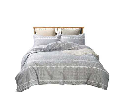 Winslow Grey White Geometric King Size Duvet Doona Quilt Cover Set