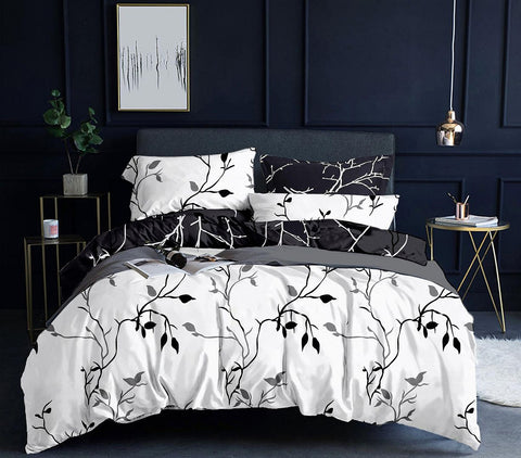 Tree Reversible Queen Size White Duvet Quilt Cover Set