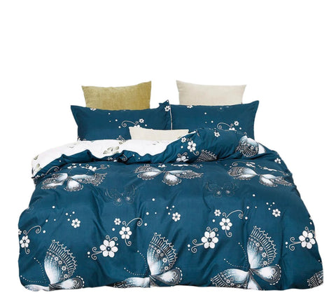 Ditmerr Floral Butterfly Queen Size Quilt Doona Duvet Cover Set Blue