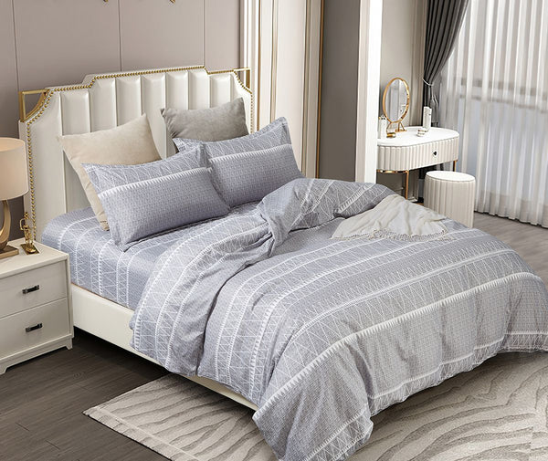 Winslow Grey White Geometric Super King Size Duvet Doona Quilt Cover Set