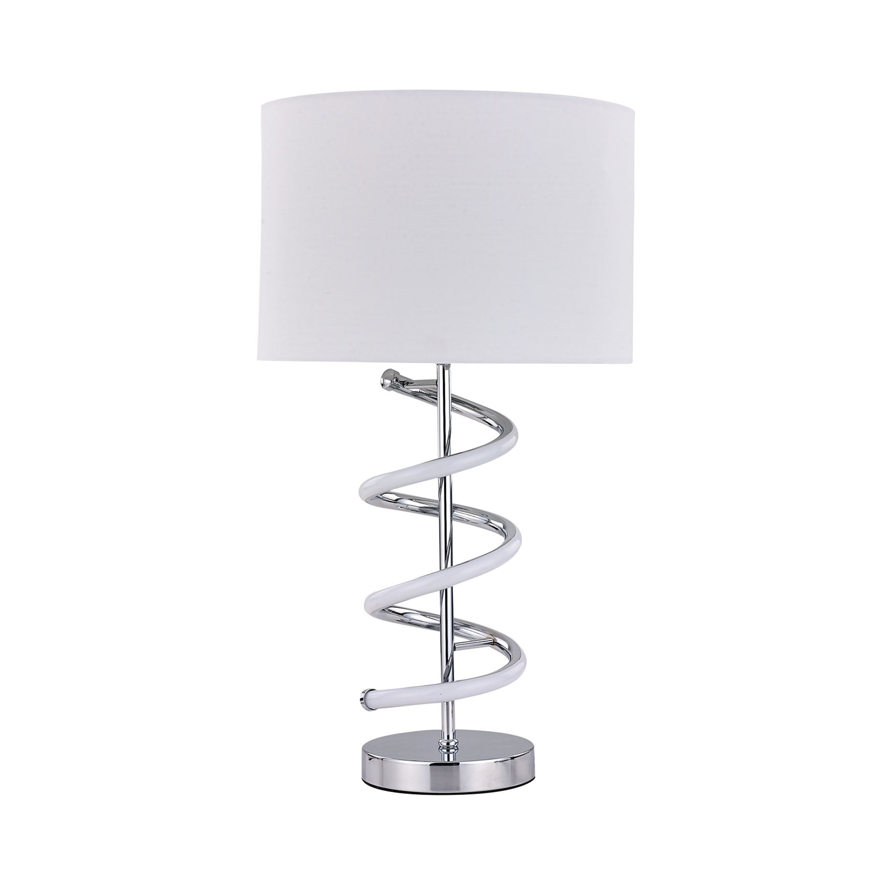 Jeanne LED Spiral Bedside Coffee Side Table Lamp Light Chrome Base White Shade