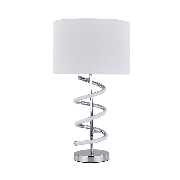 Jeanne LED Spiral Bedside Coffee Side Table Lamp Light Chrome Base White Shade