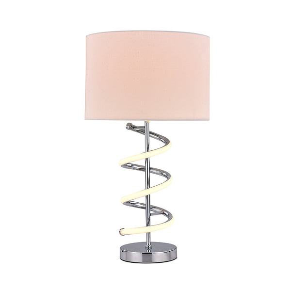 Jeanne LED Spiral Bedside Coffee Side Table Lamp Light Chrome Base White Shade