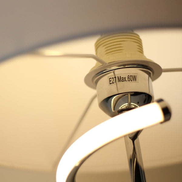 Jeanne LED Spiral Bedside Coffee Side Table Lamp Light Chrome Base White Shade