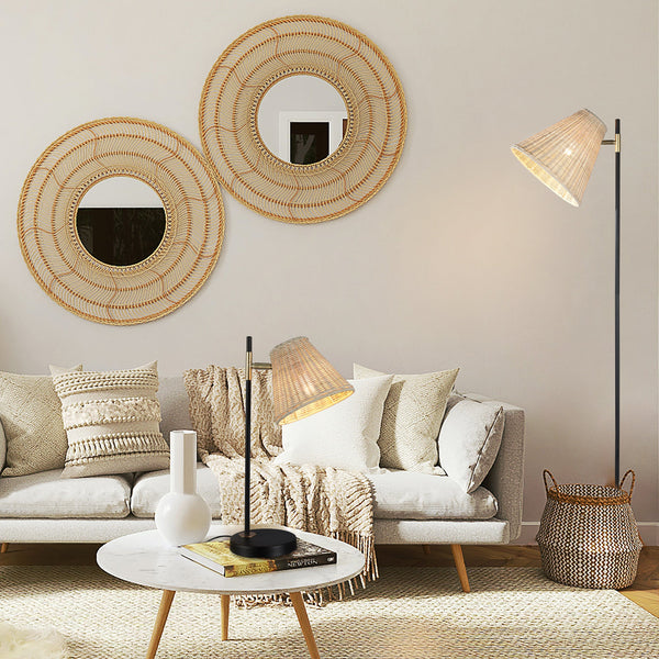 Yvette Floor Lamp Light Rattan Shade Black