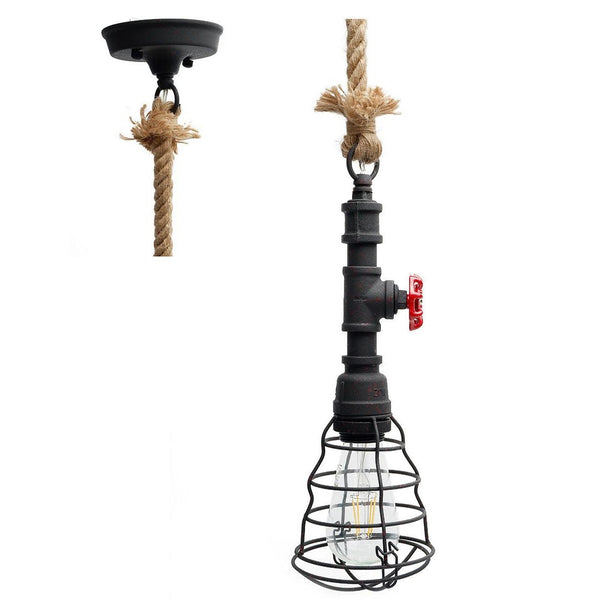 Vantage Rusty Vintage Look Pipe Rope Pendant Ceiling Light Lamp Industrial