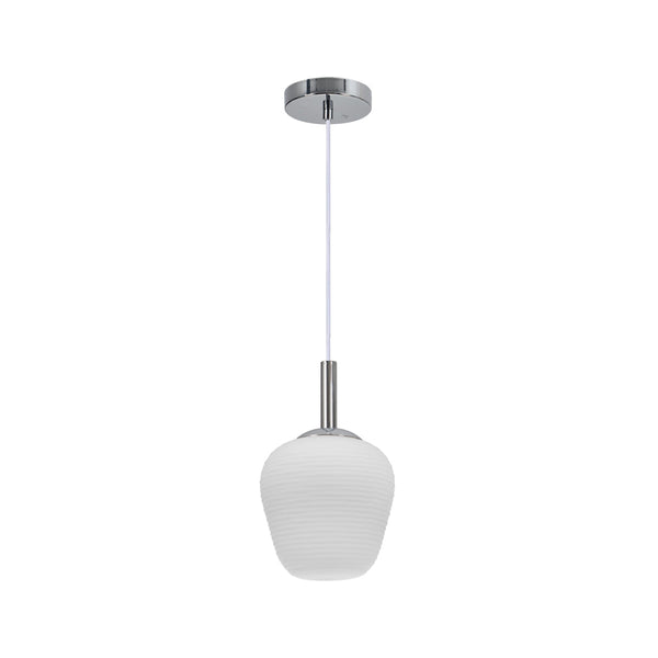 Annika Frosted Ribbed Glass Pendant Ceiling Light Lamp Chrome White