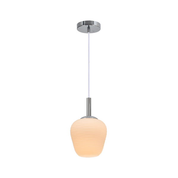 Annika Frosted Ribbed Glass Pendant Ceiling Light Lamp Chrome White