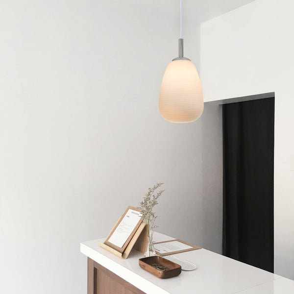 Briella Frosted Ribbed Glass Pendant Ceiling Light Lamp White