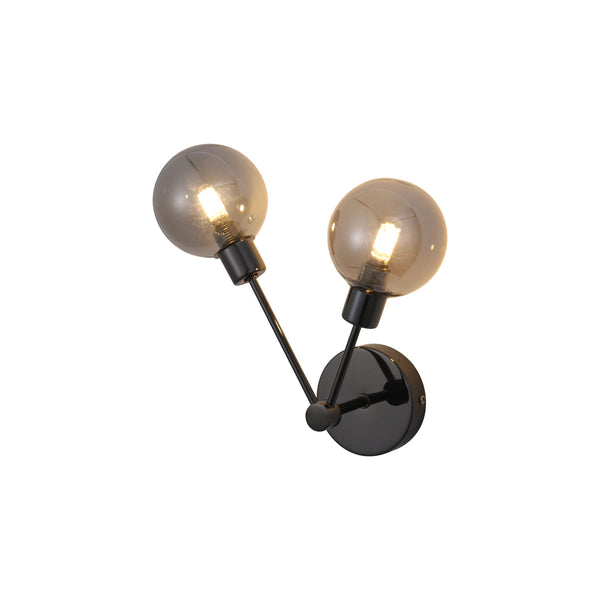Grette Wall Lamp Light Black Chrome Smoked Glass Spheres