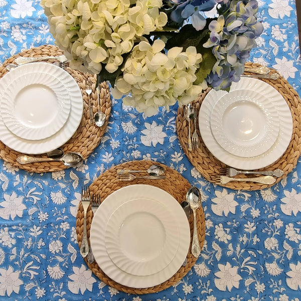 Bellflower Pattern Tablecloth Table Cover Rectangular Blue