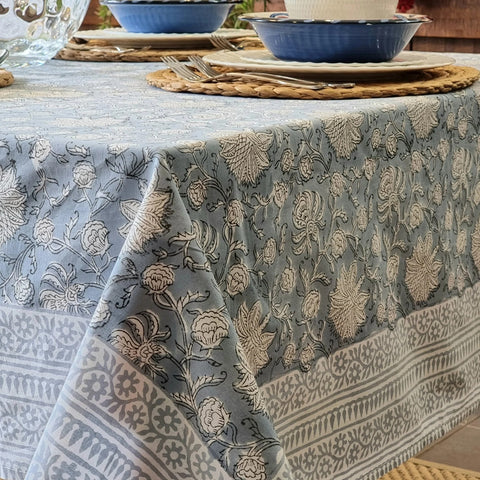 Flower Pattern Tablecloth Table Cover Rectangular Hamptons Blue