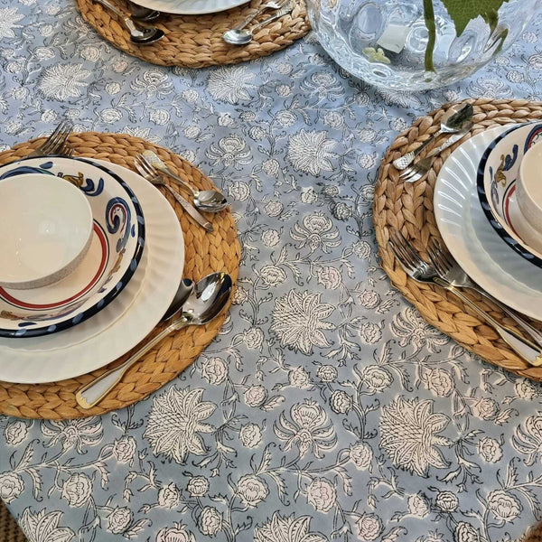 Flower Pattern Tablecloth Table Cover Rectangular Hamptons Blue