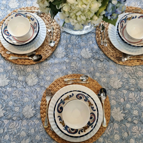 Flower Pattern Tablecloth Table Cover Rectangular Hamptons Blue