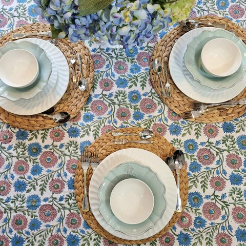 Kolka Kumudani Floral Hand Block Printed Tablecloth Pink