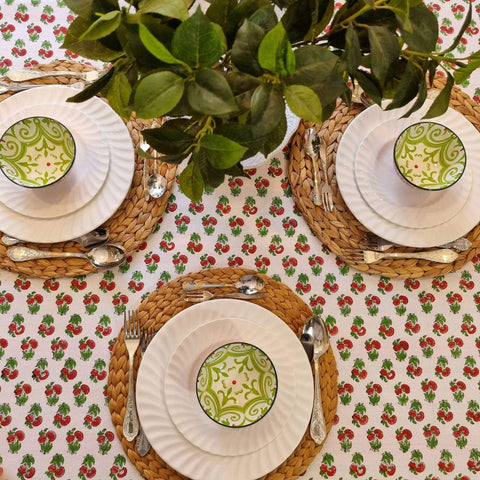 Kolka Mistletoe Hand Block Screen Printed Tablecloth Red