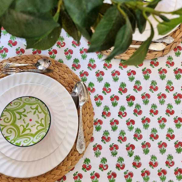 Kolka Mistletoe Hand Block Screen Printed Tablecloth Red