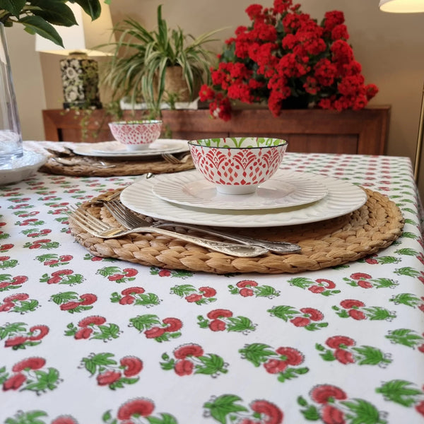 Kolka Mistletoe Hand Block Screen Printed Tablecloth Red