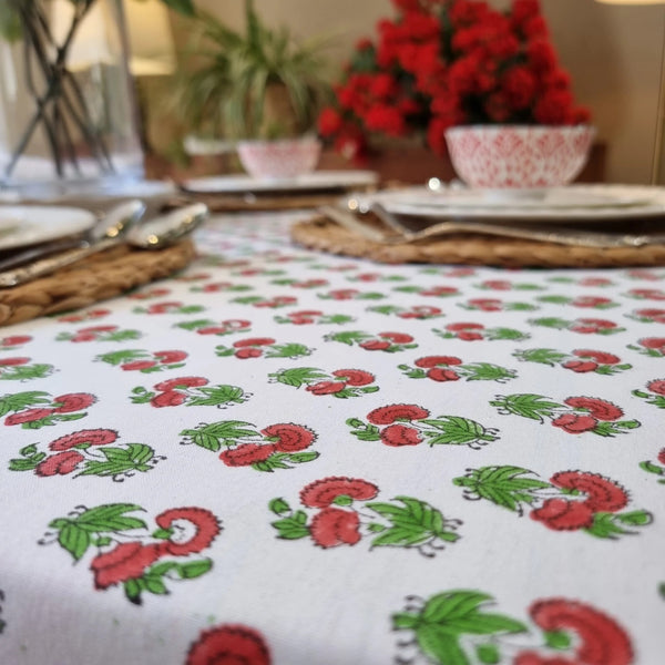 Kolka Mistletoe Hand Block Screen Printed Tablecloth Red