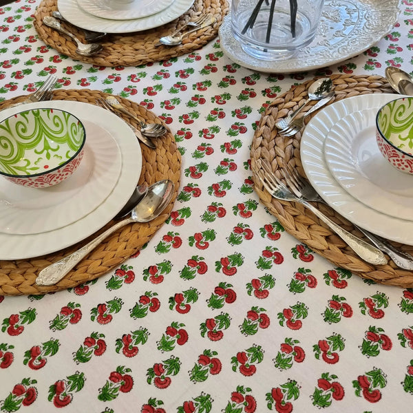 Kolka Mistletoe Hand Block Screen Printed Tablecloth Red